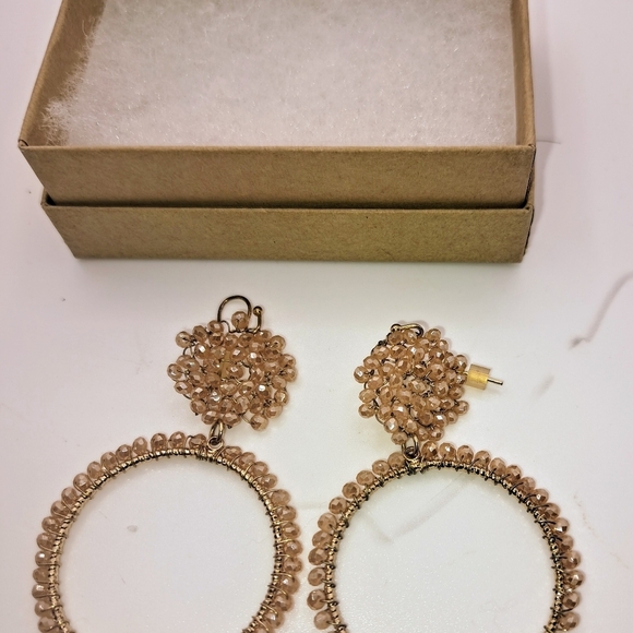 Marcel Women's Earrings Round Sparkly Peach Gold tone Costume Jewelry Nwot - Picture 7 of 12